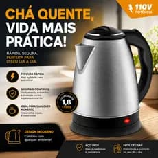 Chaleira Elétrica Inox 1,8L 110V com Desligamento Automático para Chá e Café