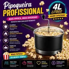 Panela Pipoqueira em Aluminio Tamanho Grande N° 20 Tampa de vidro Preto Craqueado