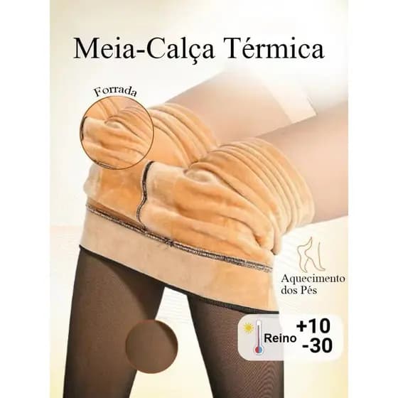 Meia-Calça Térmica Forrada Peluciada Translúcida De Lã Quente Feminina Para Inverno