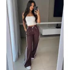 Calça Duna Pantalona Com Listras Laterais Super Confortável Não Amassa Envio Rapido