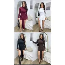 Vestido feminino c/ Amarração na Frente Nozinho Manga Longa Curto Franzido Inverno Oferta De Inverno
