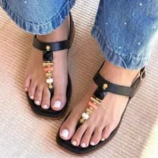 Sandalia Feminina Rasteirinha Pedraria Dia a Dia