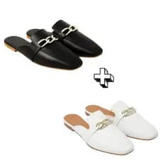 Mule Feminino Kit 2 Pares Elegante Bico Quadrado Casual Confortavel Macio Leve Resistente