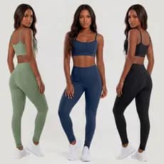 3 Kit Conjuntos Fitness Feminino Academia Calça Cintura Alta Modeladora Zero Transparencia Top Sem Bojo