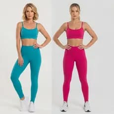 Conjunto Academia Treino 2 Kit Legging Zero Transparente Cintura Alta Modela Valoriza Top Sem Bojo Alcinha