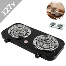 Fogão Elétrico 2 Bocas Portátil Espiral 127V 2000W Camping Viagem Mesa Cooktop 5 Temperaturas