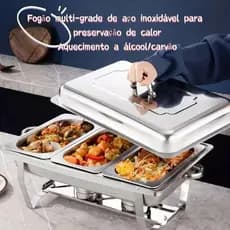Rechaud Inox 12 Litros 1/3 Panelas Banho Maria 3 Cubas Buffet Banho Maria
