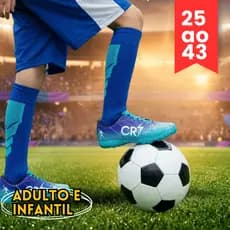 Chuteira Infantil Menino 26/43 Society Campo Resistente Solado Costurado e Resistente Envio Imediato