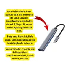 Hub Tipo C 3.0 4 Portas Mobilador Para Teclado E Mouse Top