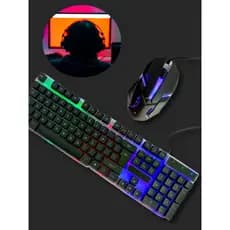 Kit Teclado RGB com Mouse Gamer Mecânico Led com Fio