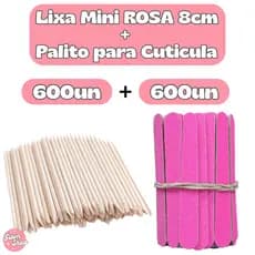 Kit LIXA Mini Cor ROSA + PALITOS para CUTICULA para Manicure Pedicure