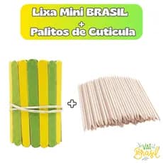Mini Lixa BRASIL 8cm + Palitos para Cutícula Profissional Seleção Brasileira