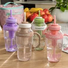 Garrafa de Água Squeeze com Canudo Silicone e Alça 1,3L Academia, Escola Portátil Esportiva BPA Free