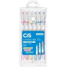 Marca Texto Cis Lumini Ex Slim Apagável Estojo Com 6 Cores