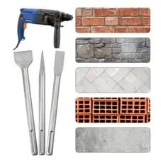 Formão Talhadeira Martelete Profissional Kit SDS Plus 250mm Jogo Ferramentas Madeira Construção