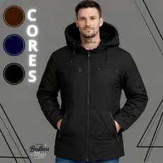 Jaqueta  Masculina  Sarja Forrada Touca Removivel Ziper Casaco Blusa De Frio