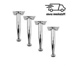 Kit 4 Un Pé Para Móveis Conico Aço Cromado Regulável 10cm / 15cm