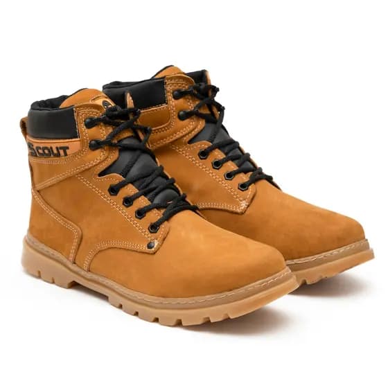 Coturno Bota Unissex em Couro Nobuck com Palmilha de Gel Solado Tratorado com Bico PVC