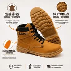 Bota Coturno em Couro Nobuck Solado Tratorada Palmilha Gel Bico Forte PVC