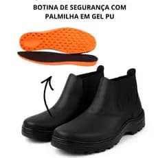 Botina de Segurança Unissex de Couro Legitimo Palmilha Gel Bico PVC Elástico Calça Fácil Conforto Durabilidade EPI
