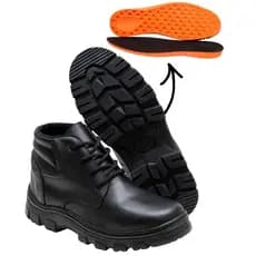 Bota de Segurança de Amarrar em Couro Legitimo Solado de Borracha Palmilha Gel 10mm e Bico PVC