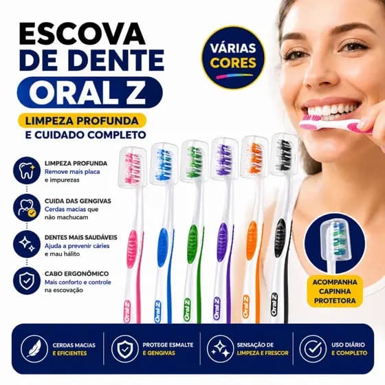 Escova de Dente Adulto  Macia ou Média Cores Sortidas Limpeza Garantida