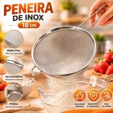 Peneira Coador Manual Em Aço Inox Para Cozinha 18CM Premium Utilidades