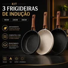 Kit Frigideira Indução Cerâmica Antiaderente 18cm 24cm e 26cm Preta ou Branca