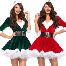 Fantasia De Natal Senhora Mulheres Trajes Vermelho Verde Vestidos Roupas De Papai Noel