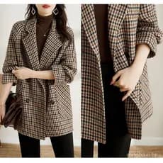 Versão coreana Houndstooth jaqueta de lã feminina 2023 novo estilo outono inverno estilo preguiçoso solto mais magro olh