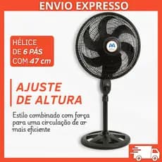 Ventilador Coluna Ajustável 130cm 110v/220v de Chão 3 Velocidades 6 Hélices Potente Silencioso Preto