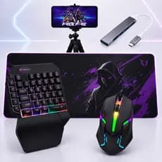 Kit Mobilador Gamer Completo Teclado Uma Mao Mouse Gamer Mousepad 30x90cm Hub Tipo C Tripé Full