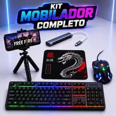 Kit Mobilador Gamer Completo Teclado RGB Mouse Gamer Mouse Pad Hub USB C Tripé Celular Free Fire