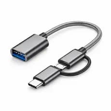 Cabo OTG 2 em 1 Tipo-C e Micro USB para USB 3.0 Adaptador Android Conversor Smartphone Todas Marcas