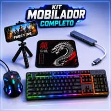 Kit Gamer Celular Mobilador Completo Teclado RGB Mouse Gamer Hub Usb C Mouse Pad Free Fire Android