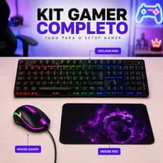 Kit Gamer Completo Teclado Semi Mecânico RGB Mouse Gamer Óptico Mouse Pad PC PS5 Xbox Notebook Full