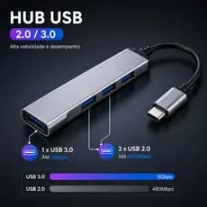 Hub USB Tipo C 4 Entradas 3.0 OTG Com Carregador Rápido Para PC Notebook e Smartphone
