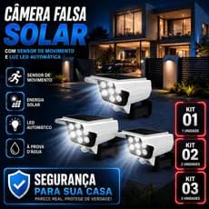 Refletor Solar LED com Sensor de Presença Câmera Falsa Segurança Externa IP66 Luz Forte Branca