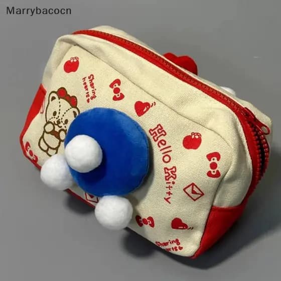 Bolsa de Maquiagem Sanrio Hello Kitty, Estojo de Lápis Fofo de Boneca KT para Meninas, Bolsa de Armazenamento de Grande
