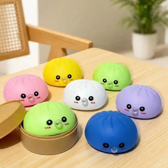 Brinquedo decorativo de pão com bolinhas estouráveis, equipado com um vaporizador colorido, adequado como brinquedo anti