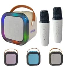 Mini Caixa De Som Karaokê Com 2 Microfones Bluetooth Luz Rgb