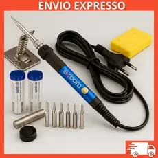 Kit Ferro de Solda Regulagem Temperatura 110/220V 60W Ajustável Estanho 6 Pontas Suporte Esponja