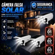 Câmera Fake Solar com LED Sensor de Movimento Luz Externa IP66 Segurança Residencial Prova Dágua