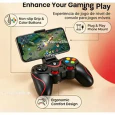 Controle Joystick Bluetooth Universal com Suporte para Celular e Tablet