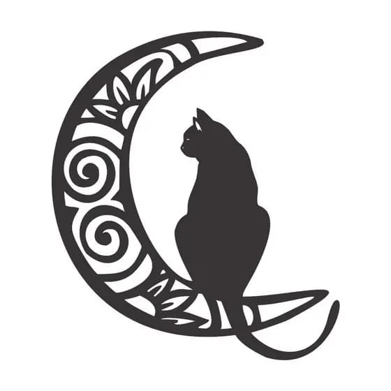 Quadro Decorativo Gato Lua MDF 3mm Preto Fosco
