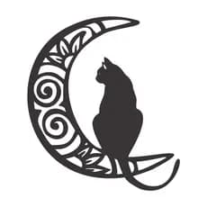 Quadro Decorativo Gato Lua MDF 3mm Preto Fosco