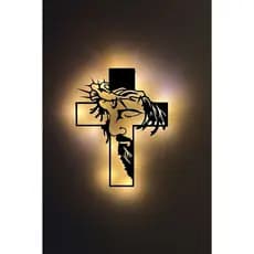 Cruz Decorativa de Parede com Iluminação LED – Crucifixo Luminoso Moderno Religioso Quadro vazado