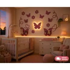 Kit Decoração Quarto Infantil Borboleta Rosa com LED e Prateleiras  Painel Decorativo Completo