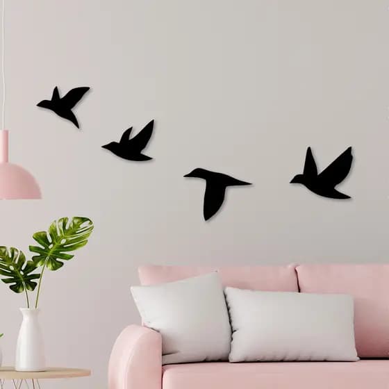 Promoção Quadro de Parede em MDF 3mm Pássaro 4 peças 25x60