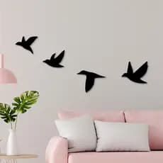 Promoção Quadro de Parede em MDF 3mm Pássaro 4 peças 25x60